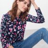 Joules Harbour Print Long Sleeve Jersey Top Navy Floral 2